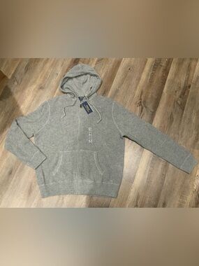 New Polo Ralph Lauren Hoodie Full Zip 100% Cashmere Sweater Gray Mens Sz XL